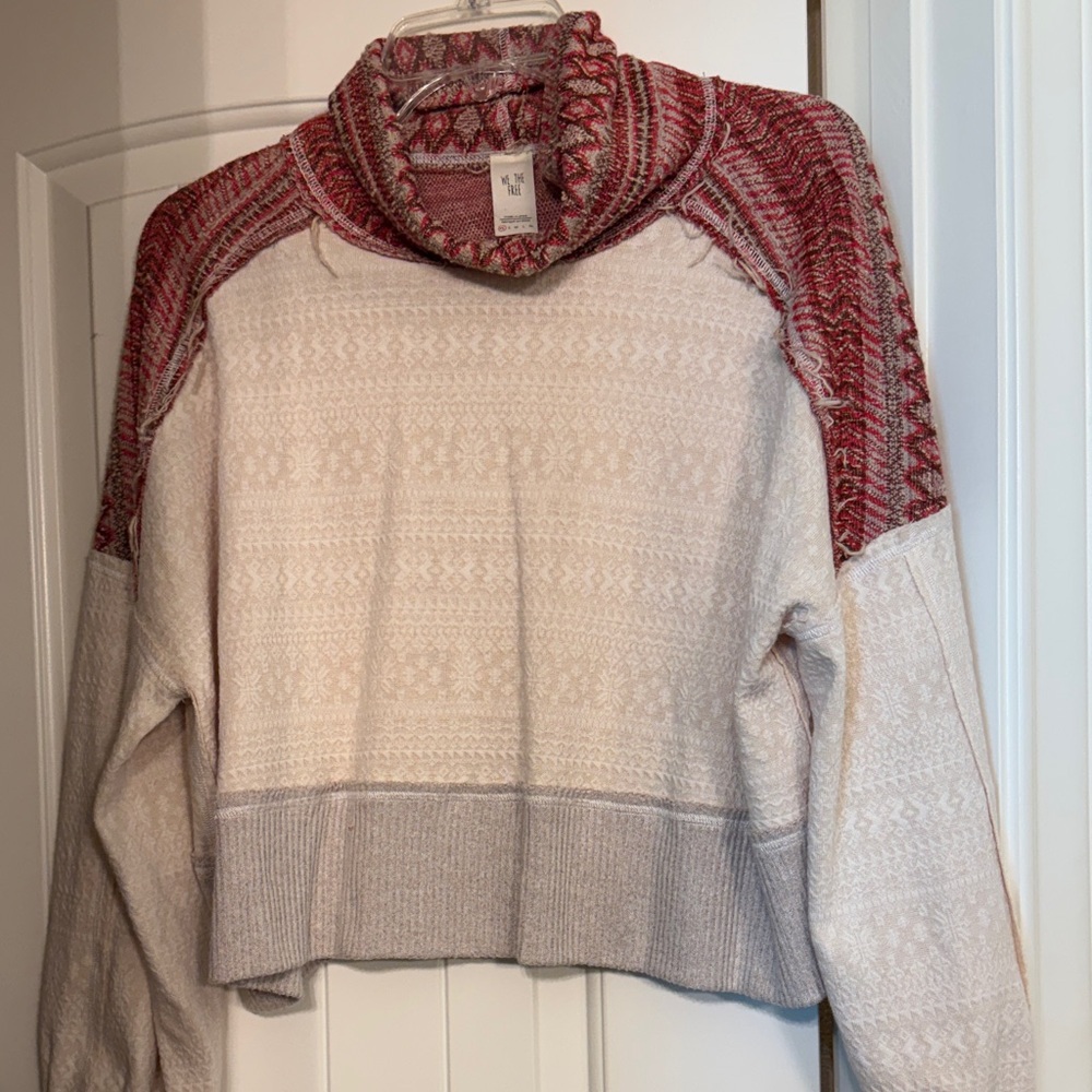 Free People Women's Red and Cream cowlneck Sweater